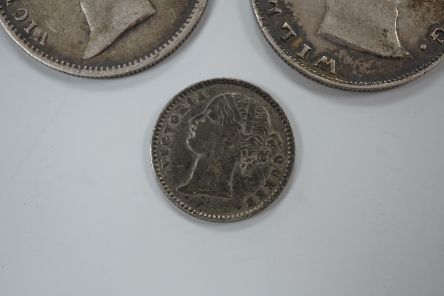 Two Victorian rupees, 1840 and 1835 and a 1/4 rupee 1840